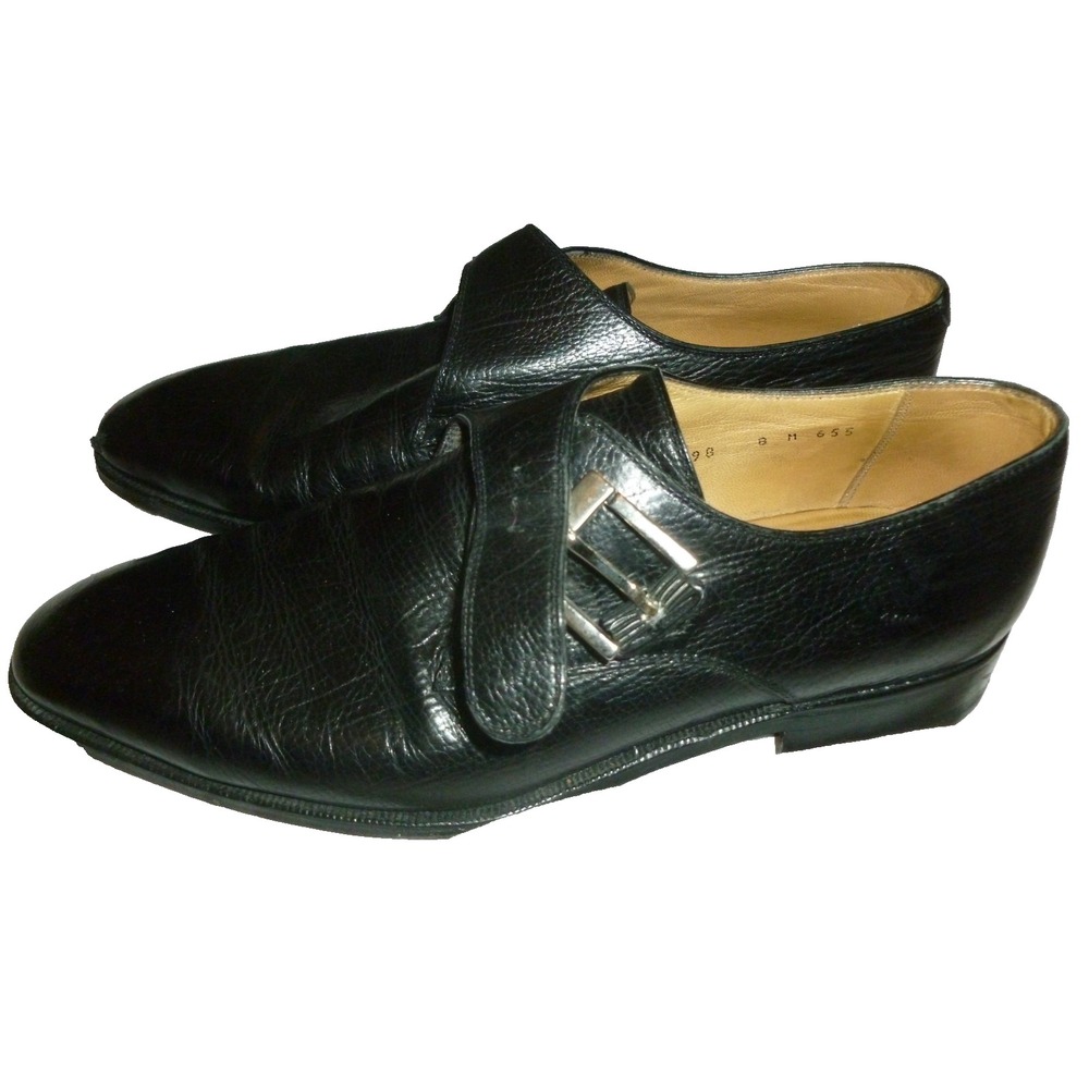 Wilkes Bashford Wilson and Dean Black Leather Monk Strap Shoes Italy Mens 8 M